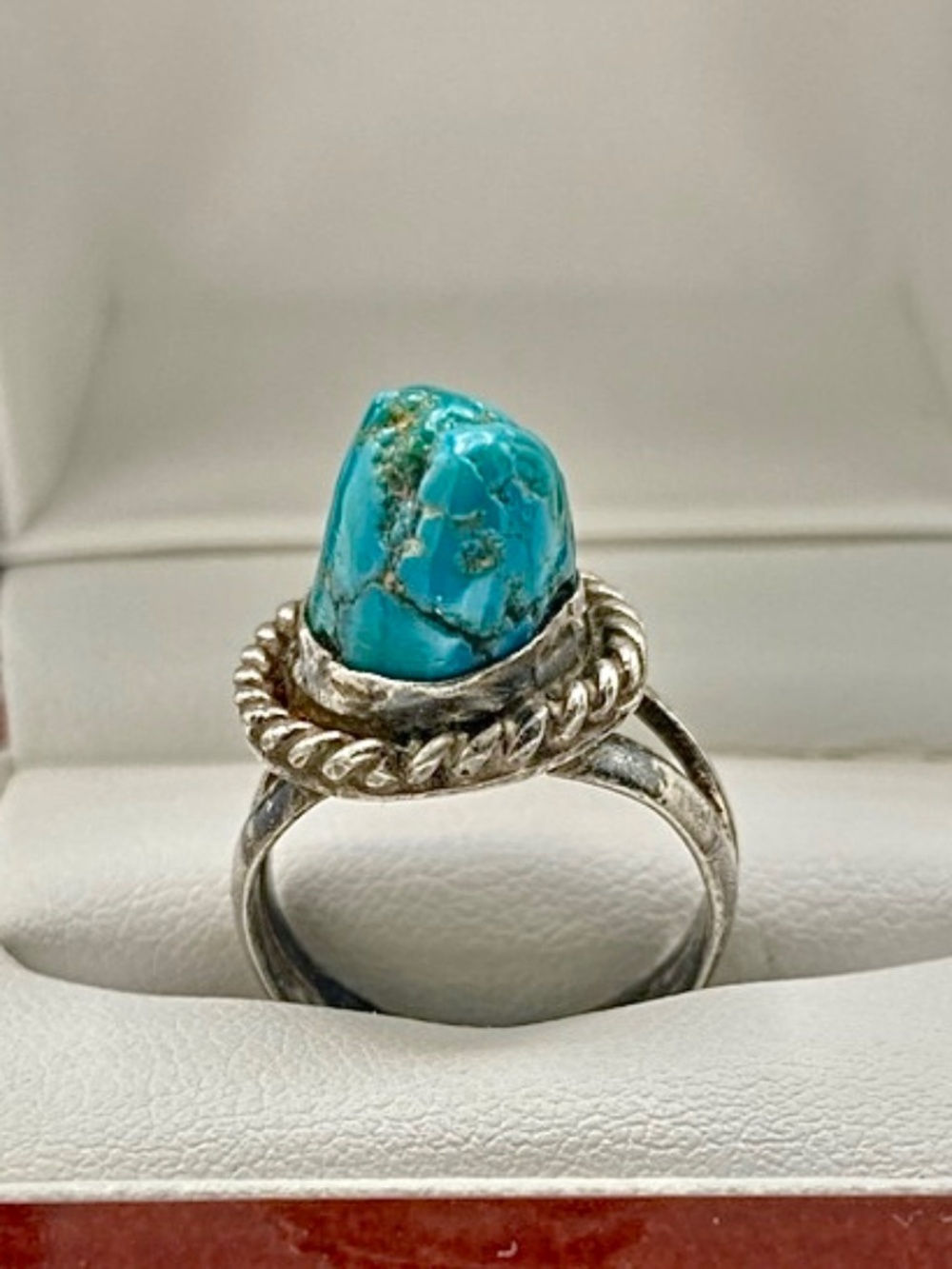 Old Pawn Sterling Silver Turquoise Nugget Unique Ring Size 5 Handmade Vintage